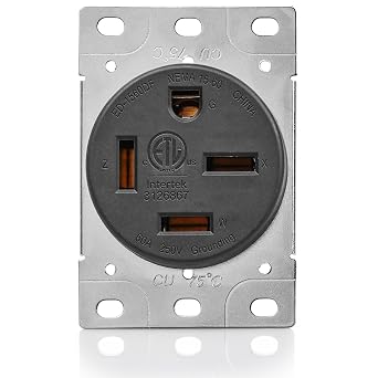 60 Amp 3 Phase 250V Power Flush Receptacle Outlet, NEMA 15-60R, Black, Straight Blade, Industrial Grade, Grounding, ETL Listed