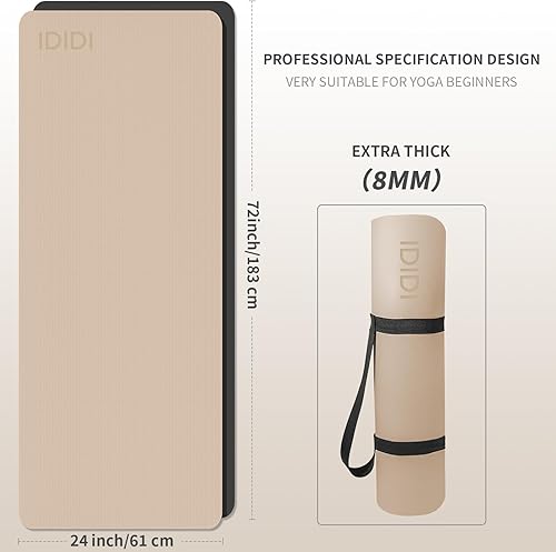 Miniatura 2 de Yoga Mat with Strap,Non-Skid Workout Mat,8mm Thick Yoga Mat,POE Yoga Mats for Women Men Kids,Exercise Mat with Easy-Cinch,72"x24"x0.32 (183x61x0.8cm)