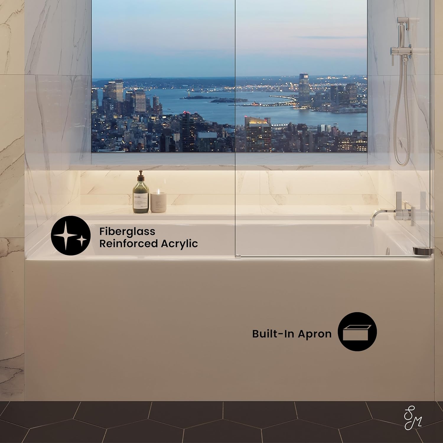 Voltaire 60" x 32" Right-Hand Drain Alcove Bathtub with Apron - Image 5