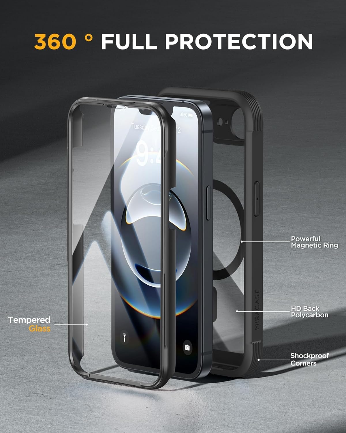 Amazon.com: Miracase for iPhone 17e Case & iPhone 16e Case, Full-Body Phone  with Built-in Glass Screen Protector, [Magnetic with MagSafe] Military Drop  Proof 17 E/ 16 E Cover Bumper 6.1 inch, Black :
