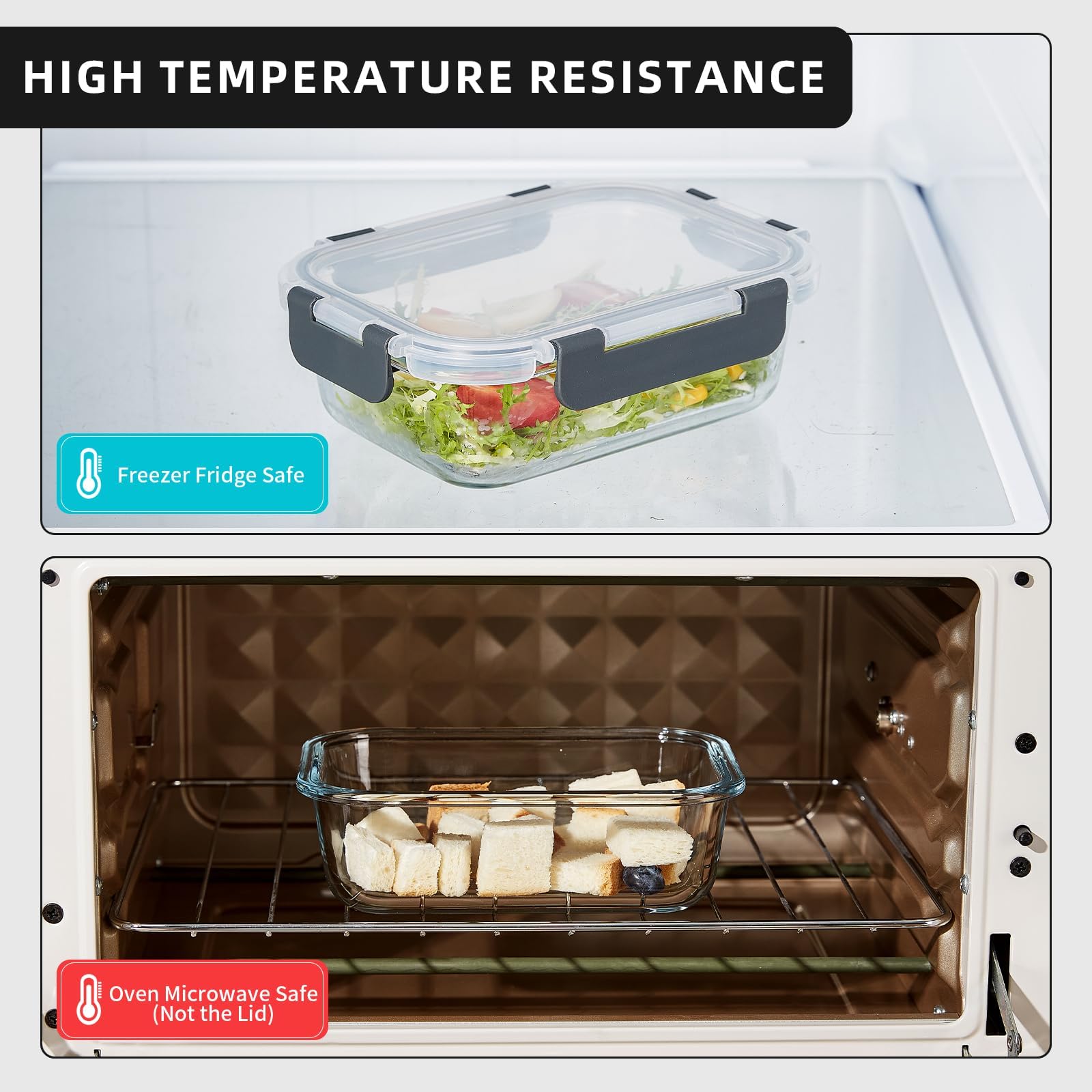 Paquete de 10 recipientes de vidrio para preparación de comidas, recipientes de vidrio para almacenamiento de alimentos con tapas, reutilizables, herméticos, a prueba de fugas, cajas Bento