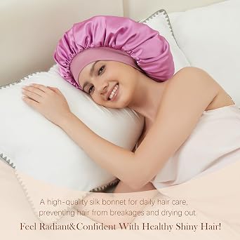 ROYBENS Large Double Layer Wide Band Silk Bonnet, Sleep Bonnets for Women | Stretch Satin Hair Bonnet for Sleeping, Reversible Elastic Soft Band, Fits Curly Hair Braids Long Hair, Anti-frizz Sleep Cap