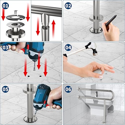 Miniatura 7 de ZUEXT - Barra de apoyo para inodoro con patas de 31.5 x 28 pulgadas, barra de soporte de inodoro moleteada de níquel cepillado con soporte para