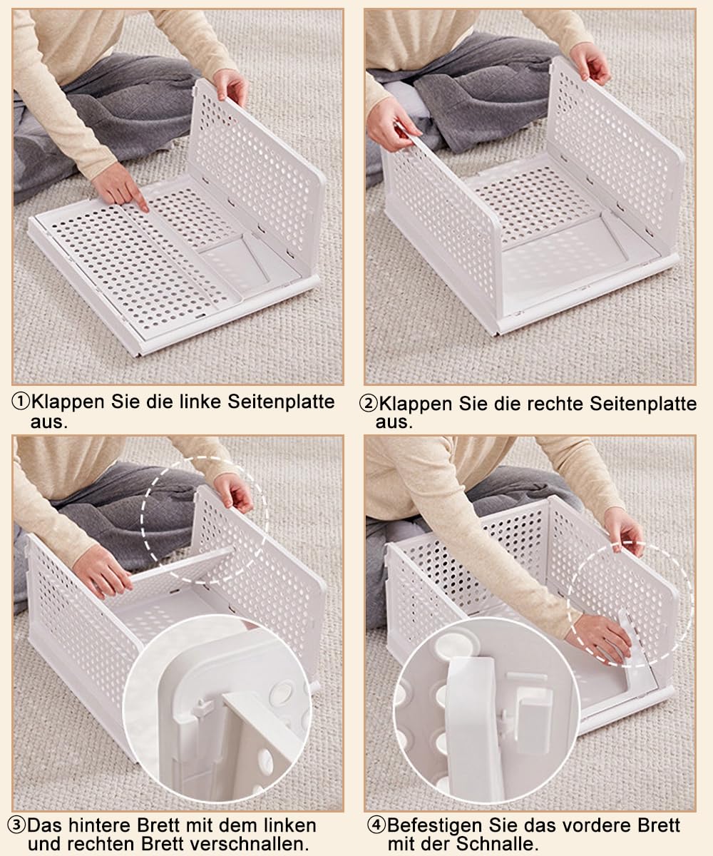 Juego de 5 cajones altos, organizador de armario apilable blanco, XL | caja de almacenamiento plegable, cajones apilables, cajas de almacenamiento de plástico, 42 x 33 x 25 cm