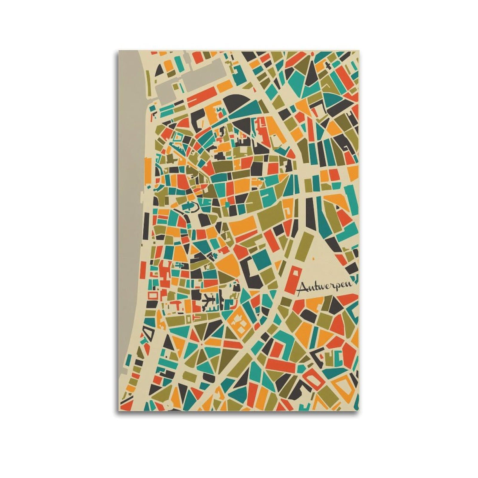 WALSFK Vintage Mosaic Map Poster Europe Belgium Antwerp Decorative Canvas Family Bedroom Artwork Picture Painting 20x30inch(50x75cm)