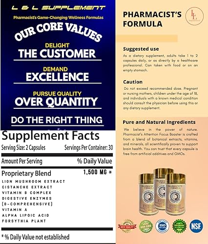 Miniatura 2 de Suplemento para cerebro y enfoque formulado por farmacéuticos - Extracto de hongo de león, extracto de cistanche, complejo de vitamina B, vitamina