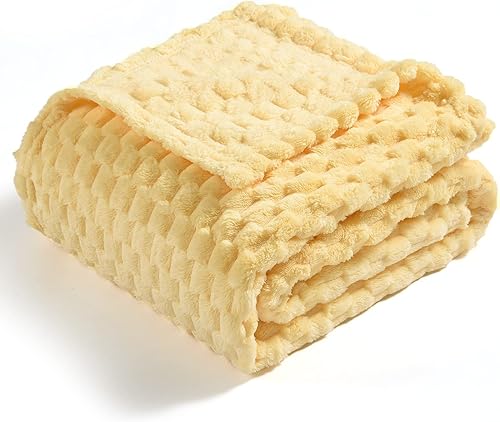 Vessia - Manta de franela de forro polar (50x70 pulgadas), manta 3D de jacquard ligera amarilla con textura de lana y cálida para sofá, sillón,