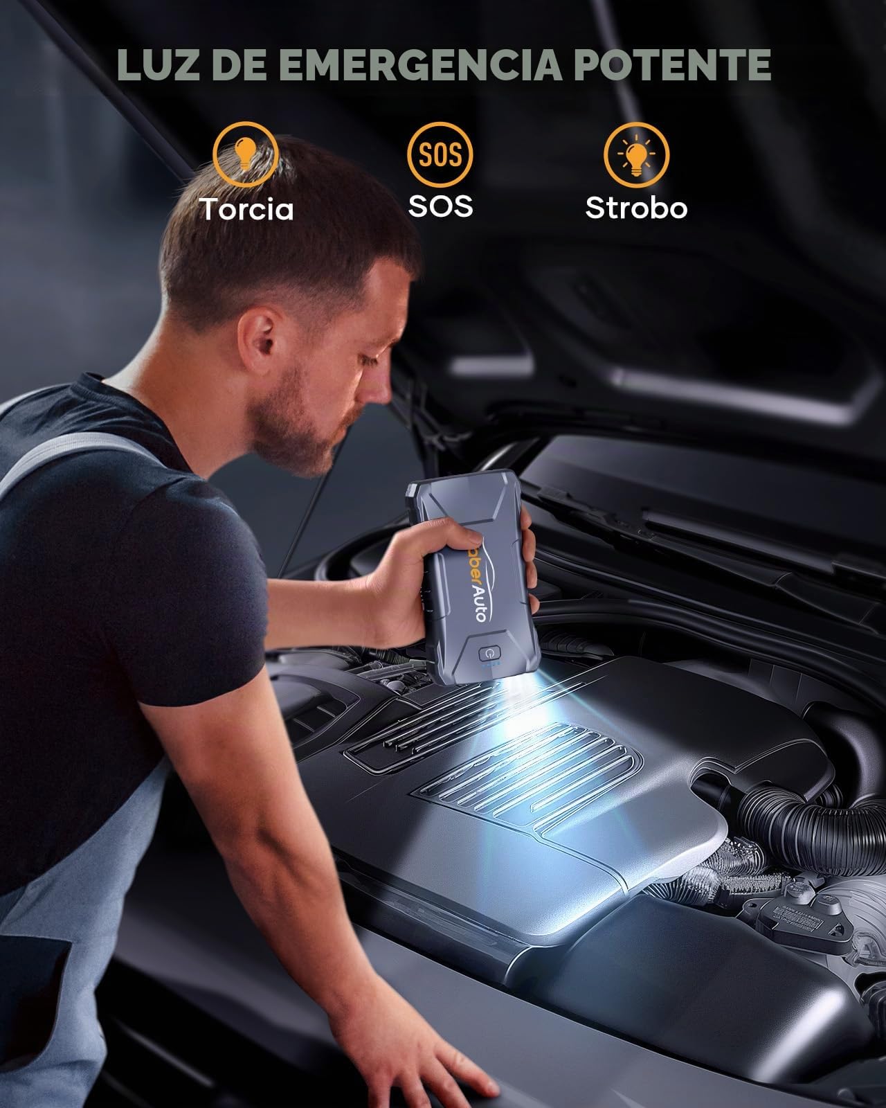 YaberAuto Booster Arrancador de Coche, Arrancador de Emergencia de 6000A para Auto/Moto (7.0L Gasolina/5.5L Diésel), Arrancador de Batería Portátil de 12V con Linterna, Salida USB Rápida, 10