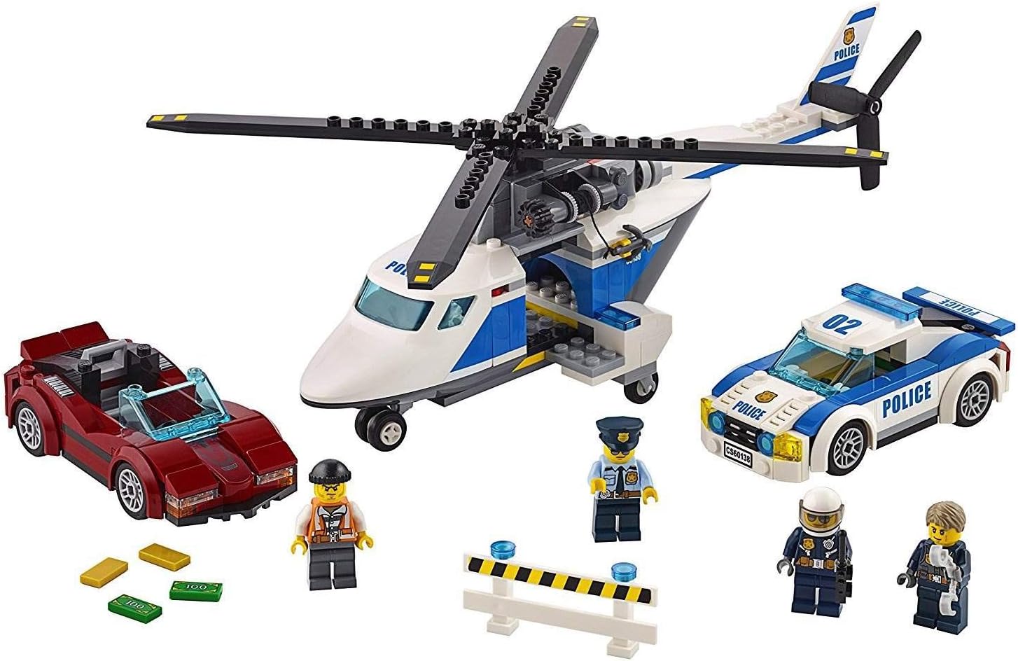 City Police High-Speed Chase 60138 Building Toy with Cop Car, Police Helicopter, and Getaway Sports Car (294 Pieces)