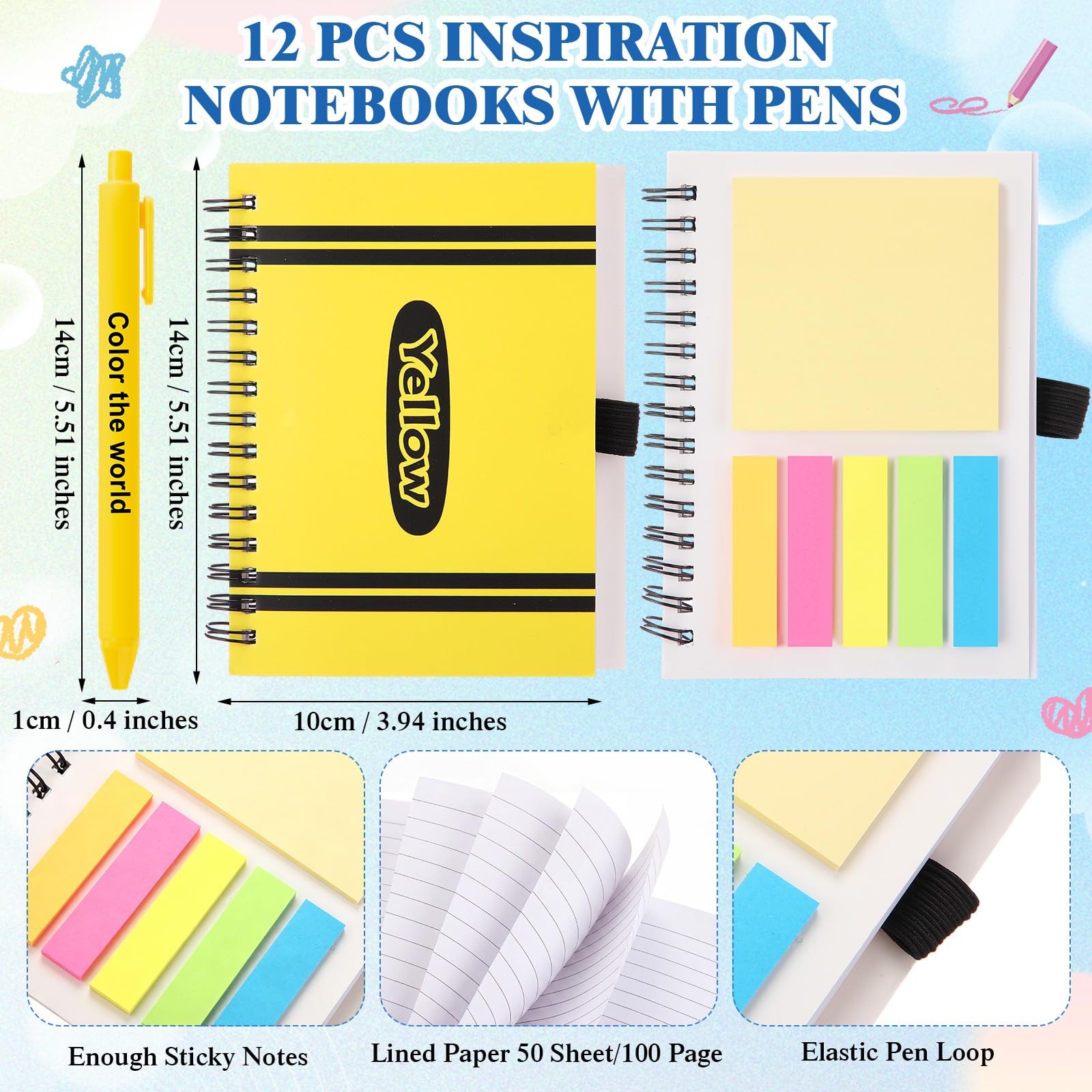 Skylety Lot de 36 gobelets en verre de 473,6 ml avec couvercles, pailles, carnets à spirales, stylos adhésifs pour le personnel d'équipe, les collègues (crayon)