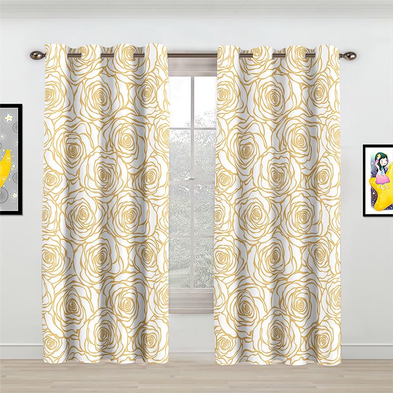 Gardinen Beige Gelb Floral Vorhänge Weich Vorhang Wohnzimmer Verdunklungsvorhänge SchlafzimmerThermovorhang Vorhang Blickdicht Waschbar