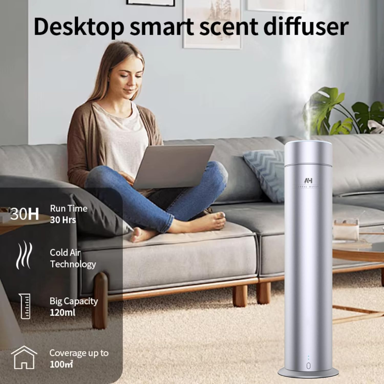 Waterless Fragrance Oil Diffuser - Rechargeable App Control Diffuser for Essential Oil - Home Luxury Scents Refill - 1200 sq. ft Coverage - Hotel Scents Starter Kit - Antal Hayat Hotel Scents - Image 4