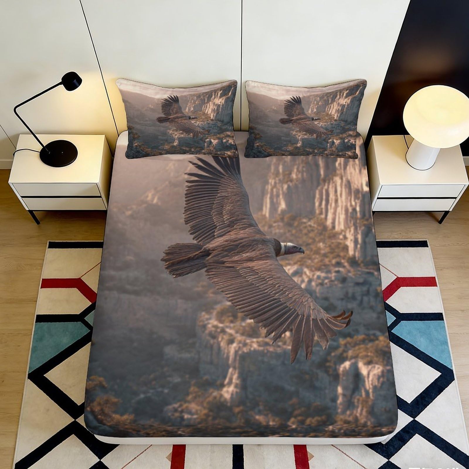 Pnayamiorkfel Style-9 3D Printed Majestic Eagle Fitted Sheet Microfiber Soft Breathable Mountain Landscape Mattress Cover Bedroom Decor 90X200x25cm
