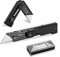 Vista 9 de WORKPRO Juego de 3 cuchillos plegables utilitarios, cortador de caja de cuchillas de cambio rápido, cuchillo de afeitar con clip para cinturón, 10