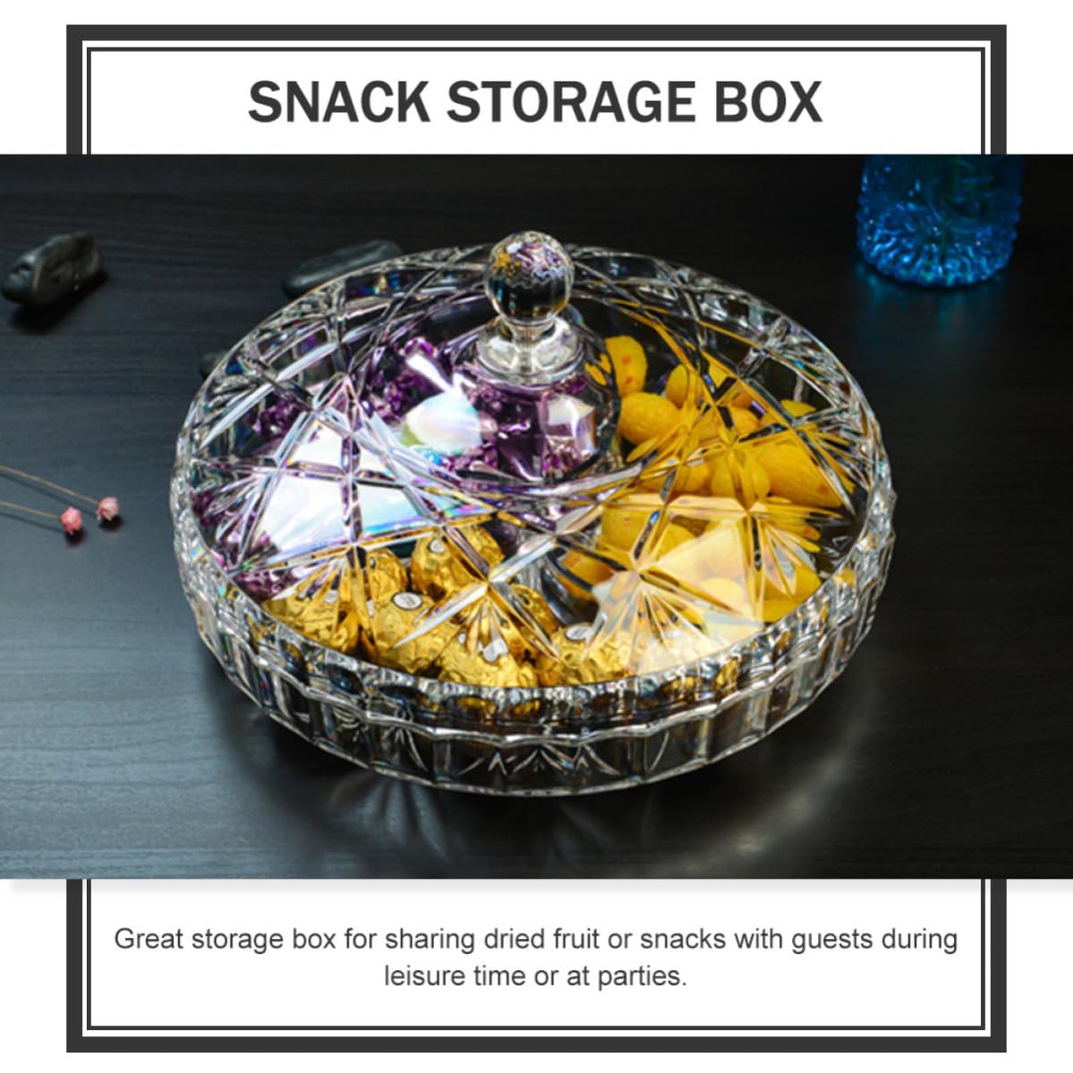 Caja de Aperitivos Redonda con 3 Compartimentos de Acrílico para Snacks y Frutos Secos, Resistente al Desgaste, Adecuado Ocio y Fiestas Reutilizable