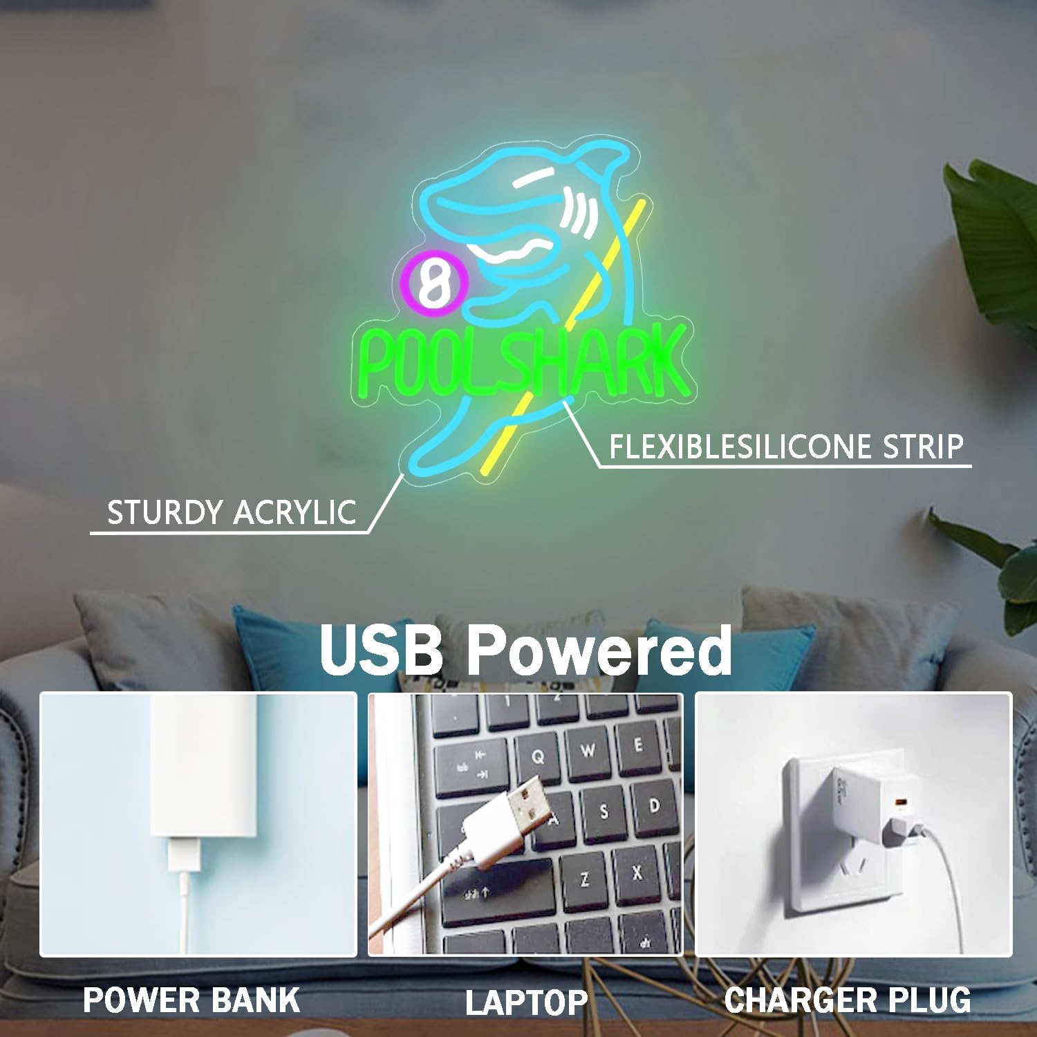 Pool Shark Neon Sign for Wall Decor Dimmable Billiards Neon Sign for Game Room Billiard Room Neon Light Decor for Bar Pub Club Man Cave Decoration Birthday Gift - Image 5