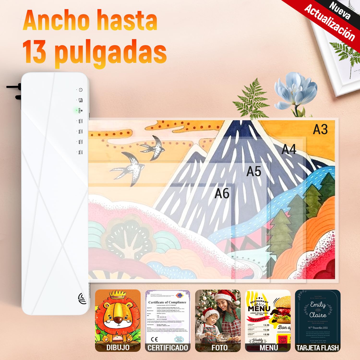 MAXDONE Plastificadora A3, Plastificadora, Máquina de Laminadora A3 A4 A5 A6 Termica platificadoras, Laminator con Función ABS para el Uso en Colegio Oficina Hogar con 12 bolsas de Laminado