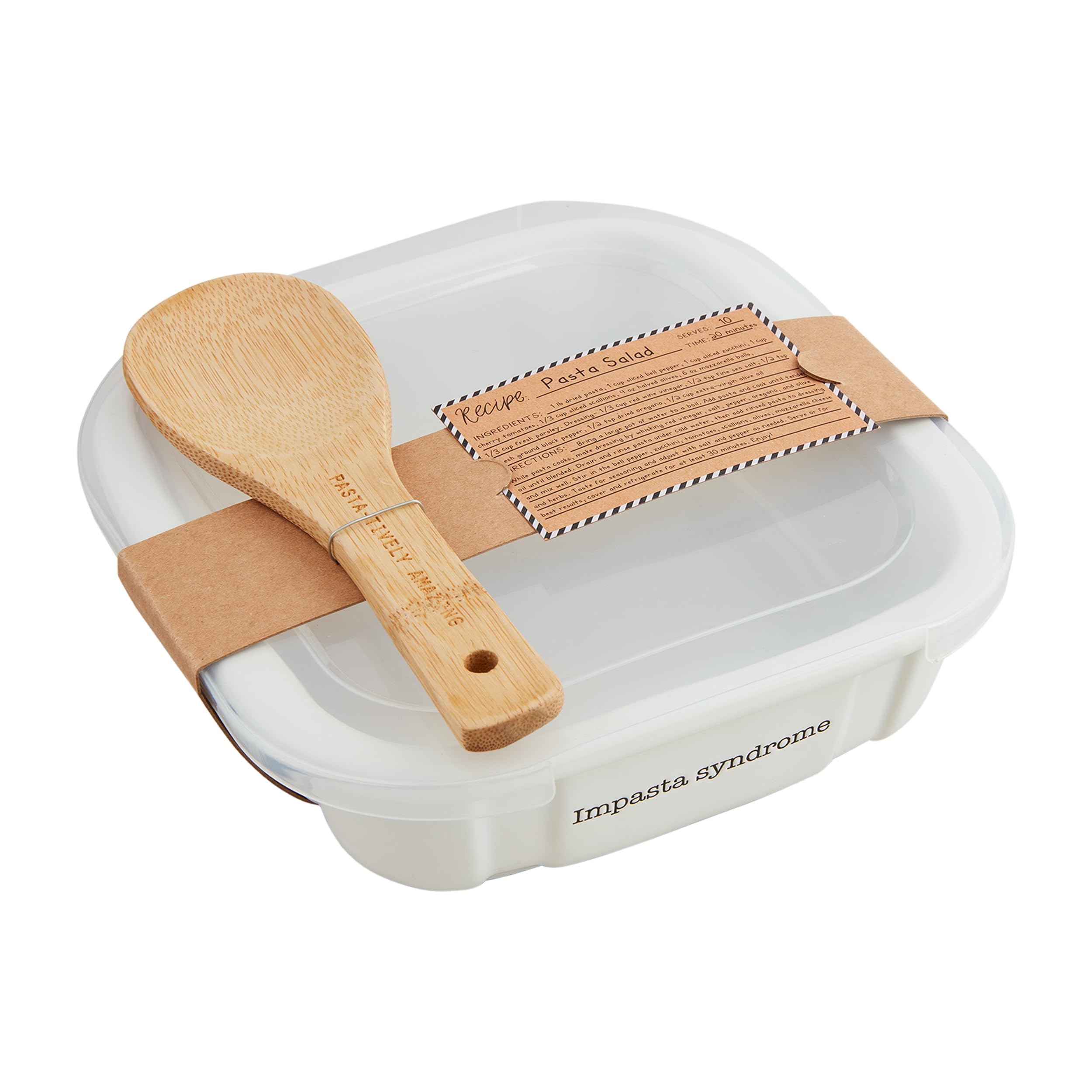 Plat de 15,2 x 19,5 cm avec cuillère à salade de pâtes Mud Pie blanc en céramique