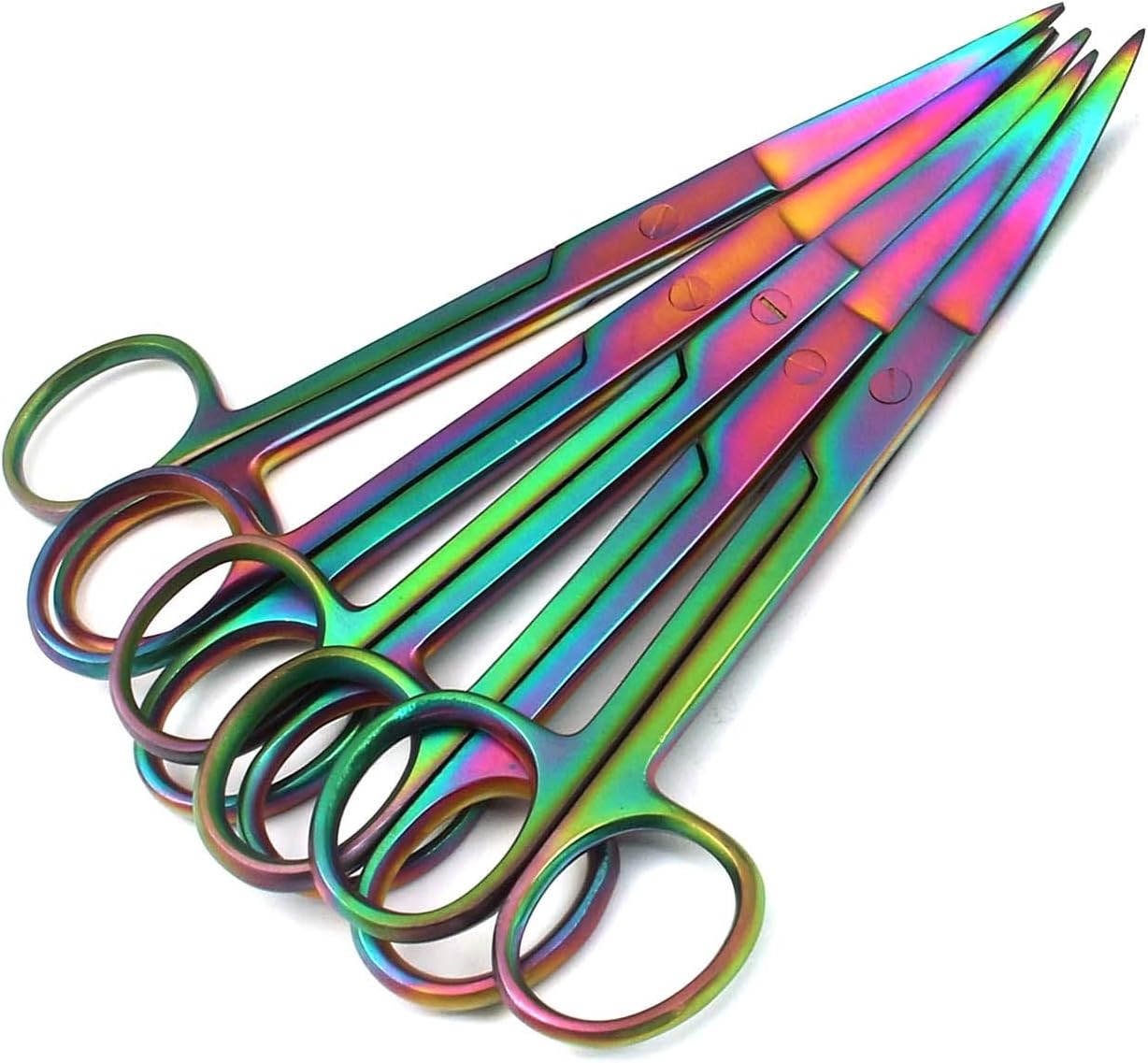 DDP Set Of 12 Multi Titanium Color Rainbow Operating Scissor Sharp/sharp 5.5" Straight & Curved Stainless Steel