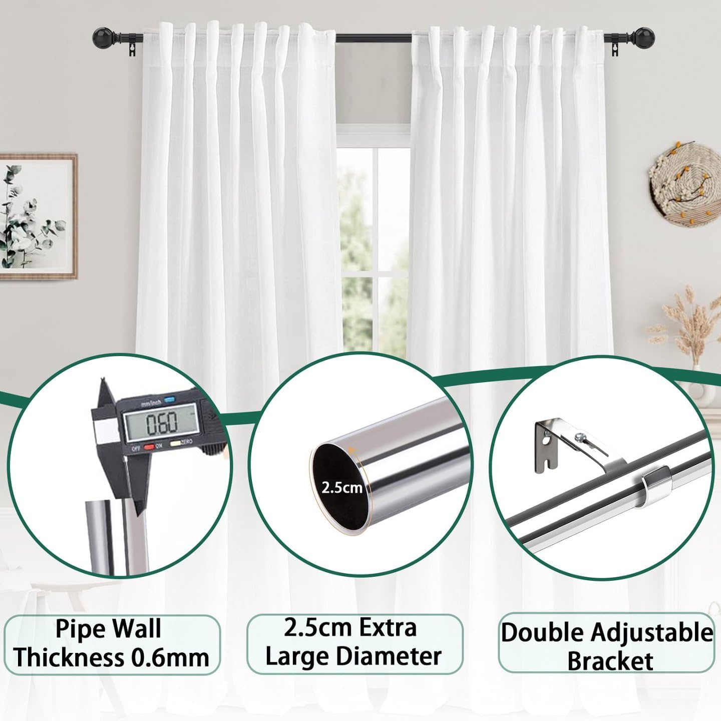 Bastone Per Tende Da Interno Allungabile Con Staffe - Set Moderno e Robusto Per Camera Da Letto e Soggiorno Argento 84-237Cm