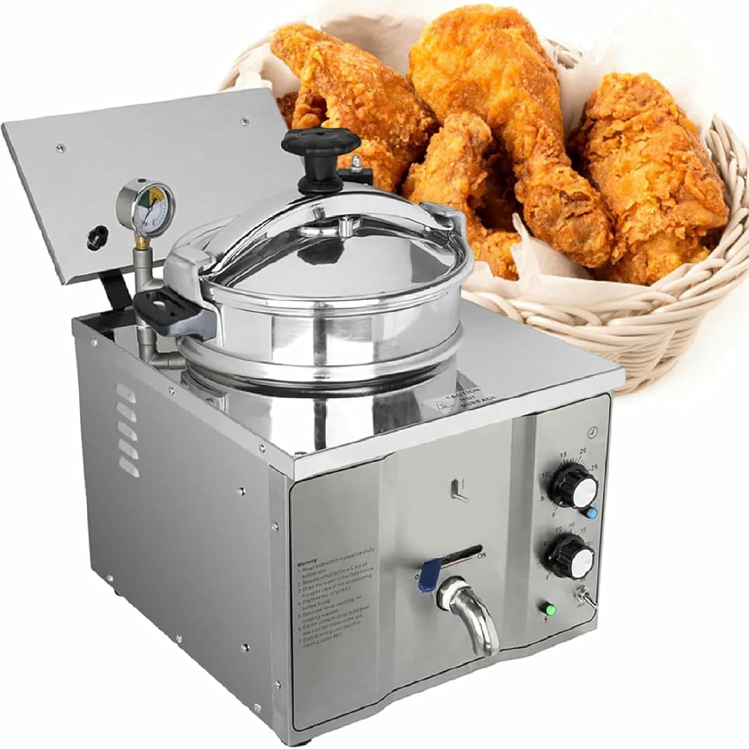 16L Commercial Pressure Fried Chicken Stove, 3KW Electric Countertop Pressure Fryer, Stainless Steel Kitchen Frying Machine for Snack Bar Restaurant~/