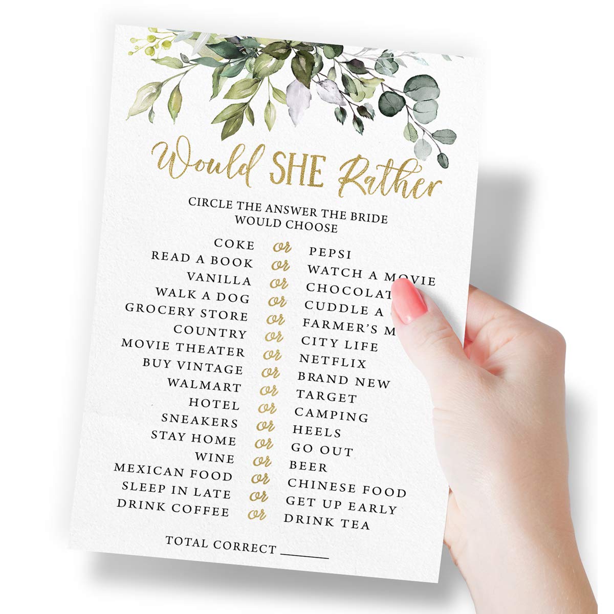 Printed Party Gra na wieczór panieński, wolałaby, zieleń, 50 kart