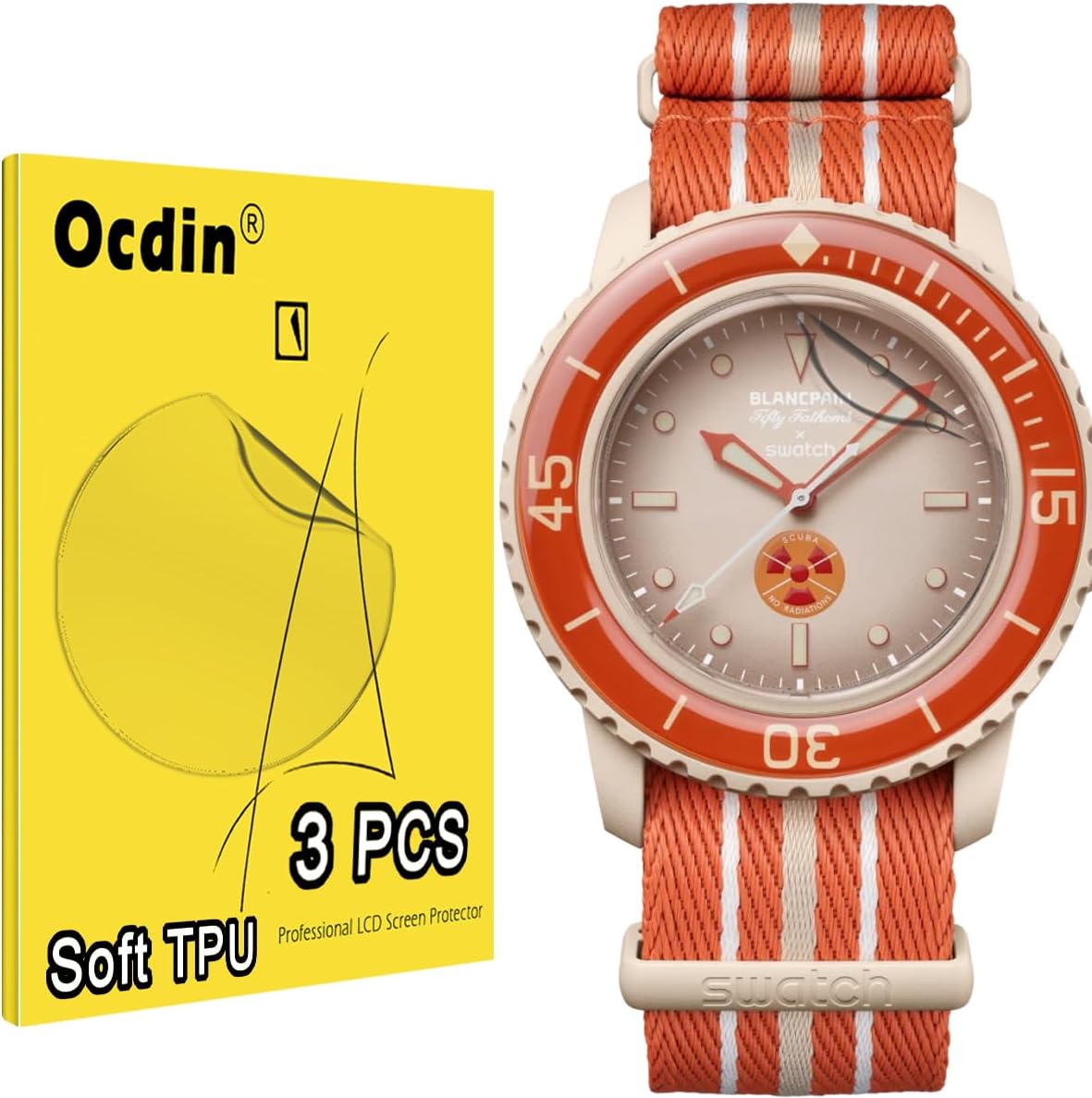 Ocdin Blancpain X Swatch Premium Screen Protector Watch Protective Film Set Anti Scratch Crystal Soft Cover Film and Tempered Back Film(3 TPU)