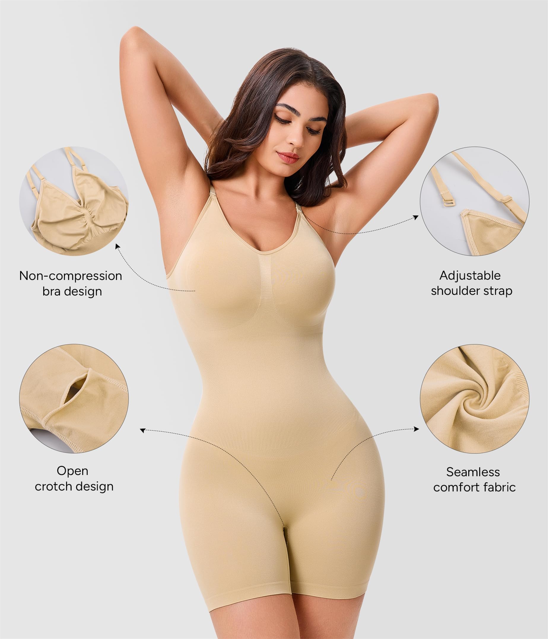 Junlan Body Gainant Femme Ventre Plat Gaine Amincissante Sculptant Minceur Shapewear Bodysuit Invisible