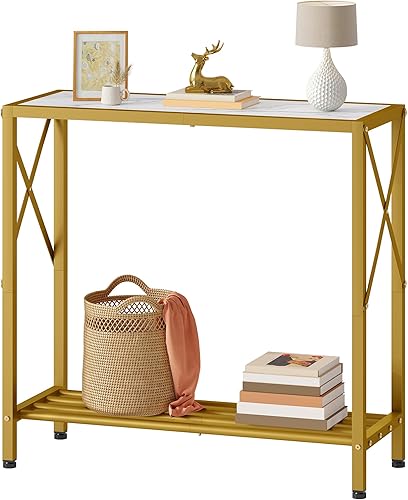 Miniatura 12 de Tajsoon - Mesa de consola de 28.3" de largo, mesa estrecha de 2 niveles para entrada con estantes abiertos, pequeña mesa de sofá para sala de estar,