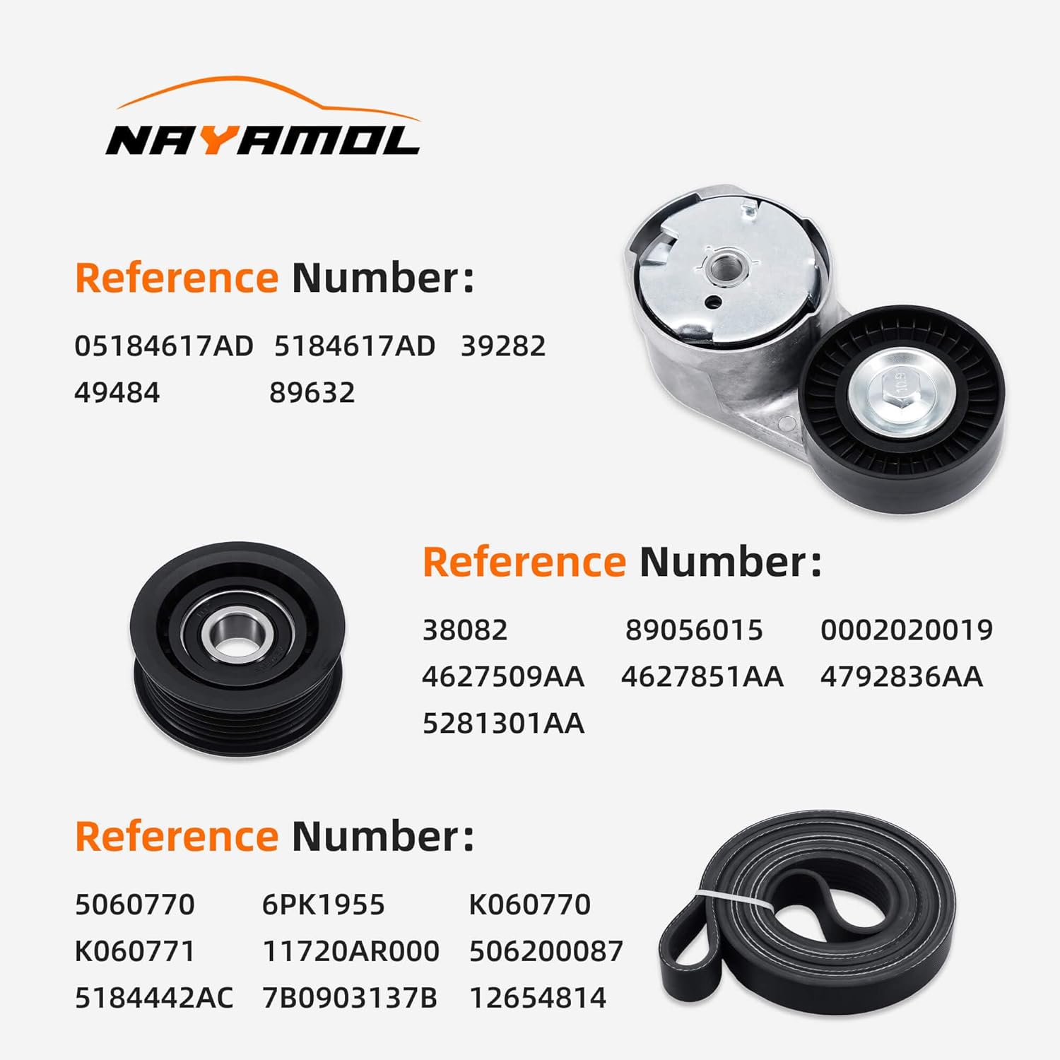 Drive Belt Tensioner and Idler Pulley Kit Compatible with Chrysler 200 Town & Country Dodge Avenger Grand Caravan Journey Ram C/V 1500 3.6L V6 2011–2016 Replaces 39282 38082 6PK1955