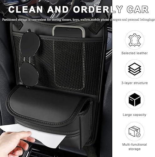 Miniatura 4 de Organizador de automóvil de almacenamiento entre asientos, organizador de cuero para colgar en la consola del automóvil con caja de pañuelos de