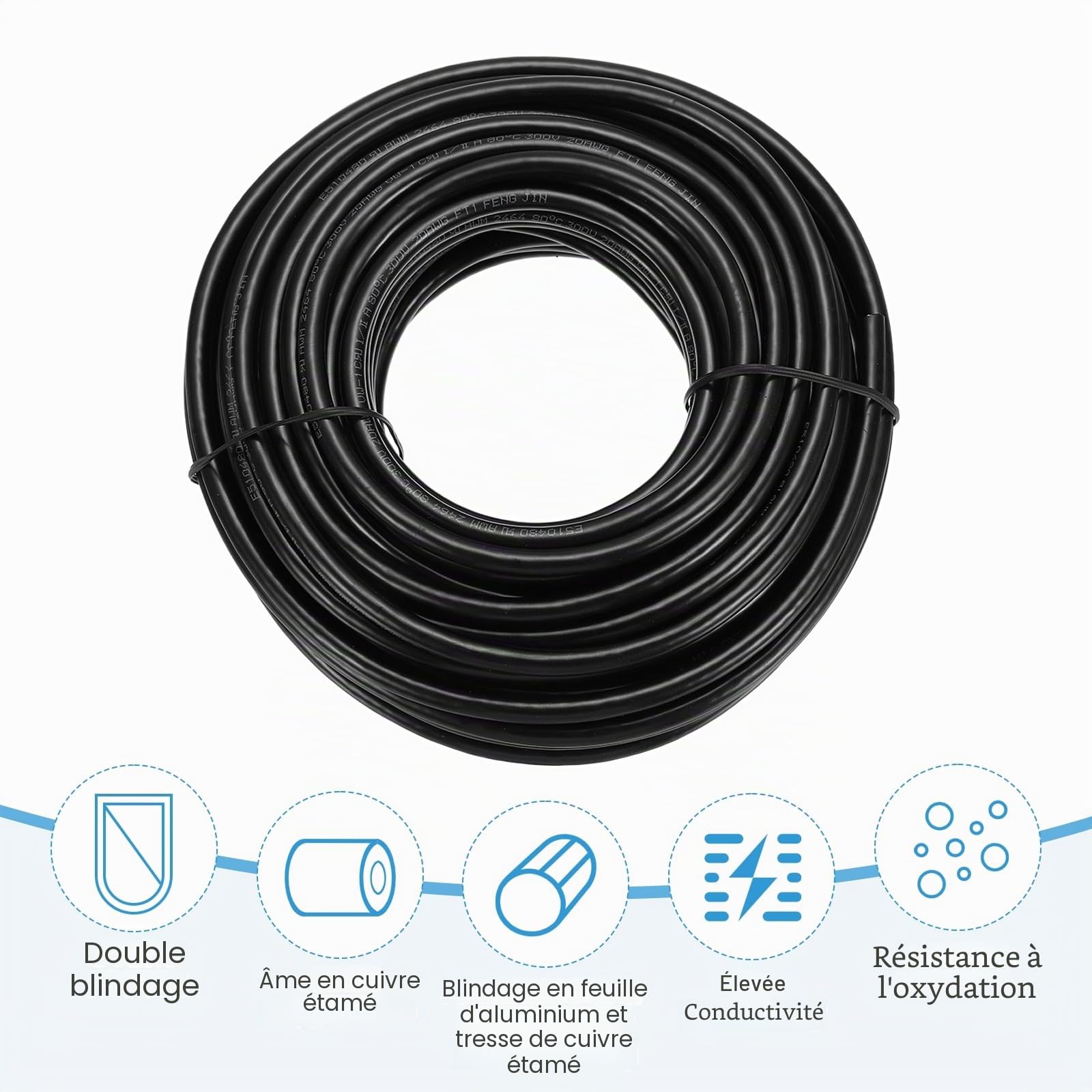 sourcing map 1 câble blindé UL2464 20 AWG 15,24 m 300 V 4 conducteurs en PVC électrique CNC avec blindage double couche pour appareils ménagers, câblage automobile