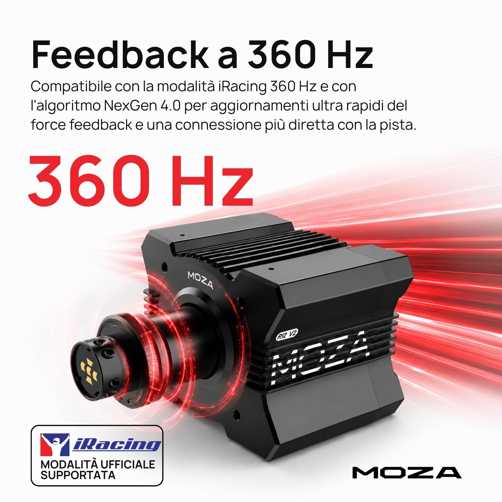 MOZA R12 V2 Base Volante Direct Drive 12 Nm per Simulatore di Guida PC, Encoder Magnetico 21 bit, Rotore in Fibra di Carbonio, Alluminio Aerospaziale, Sim Racing Professionale