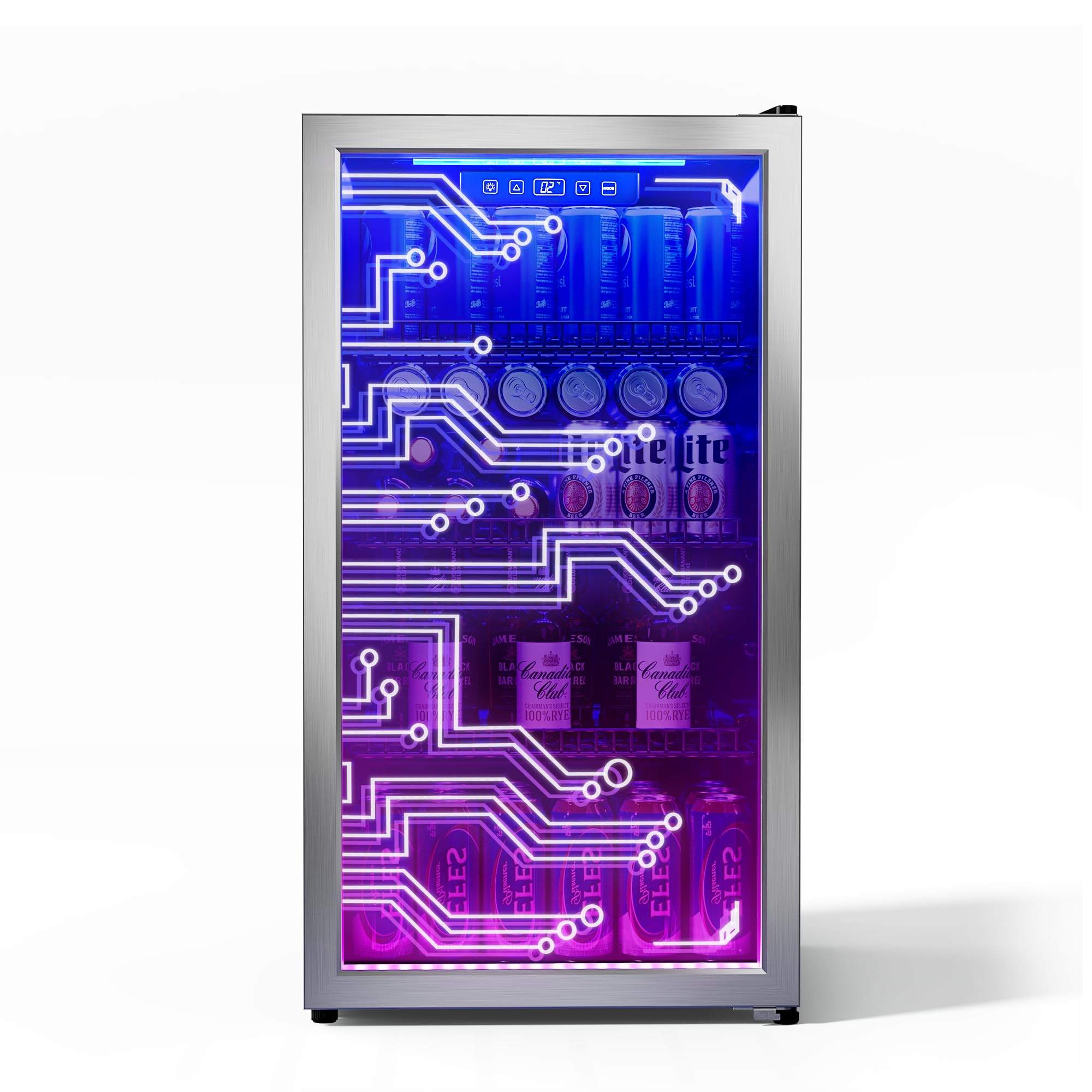 TRIUMPHKEY 30L Mini Kühlschrank mit Glastür, RGB LED Getränkekühlschrank, Temperaturregelung 2–18°C, Leise 45 dB, Getränkekühler für Dosen & Flaschen, Minibar