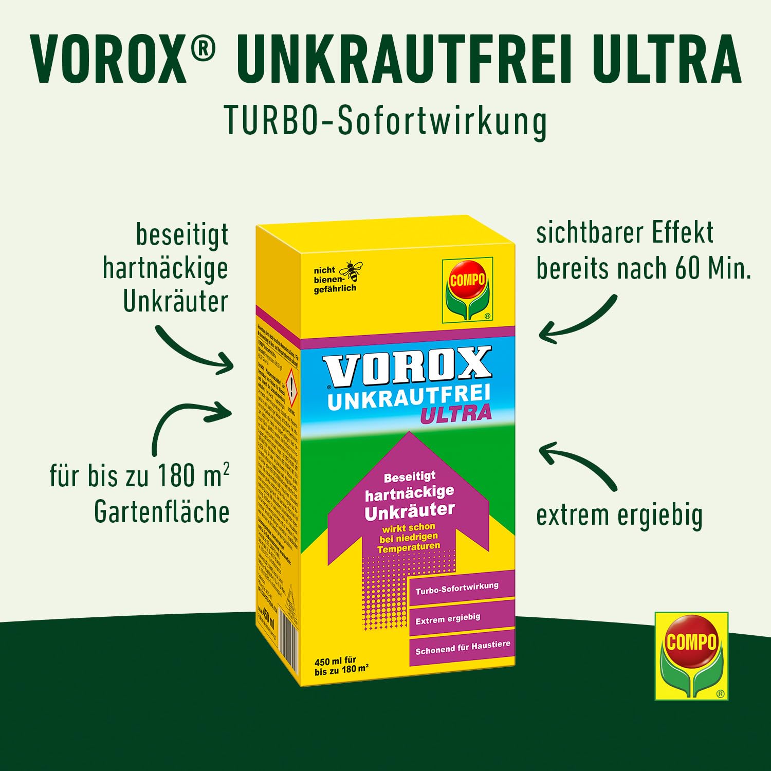 VOROX Unkrautfrei Ultra 450 ml - Hochwirksamer Unkrautvernichter mit Sofortwirkung, Sichtbarkeit ab 60 min - sicher für Umwelt und Haustiere