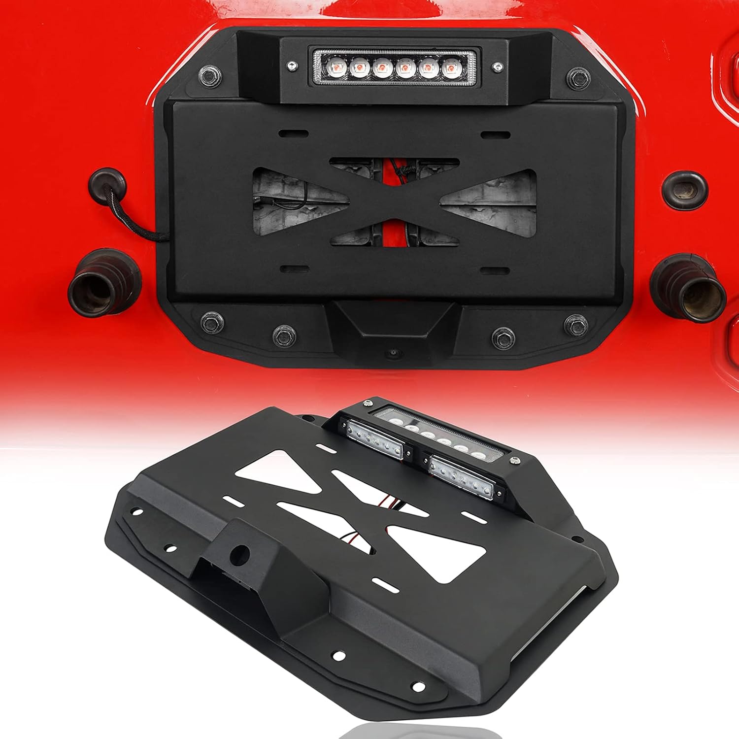 u-Box JL Wrangler Spare Tire Delete License Plate Relocation Kit w/Hole for Factory Back-up Camera & Plate Illuminate Light & Third Brake Light Compatible with Jeep Wrangler JL 2018-2025