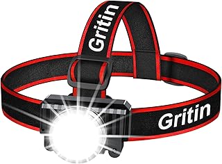Gritin Head Torch Rechargeable, 2000L Super Bright Waterproof LED Headlamp Headlight with Motion Sensor Control, 4 Light Modes, 30 Hrs Runtime, 90° Angle Adjustable Headlight for Running, Hiking etc.
