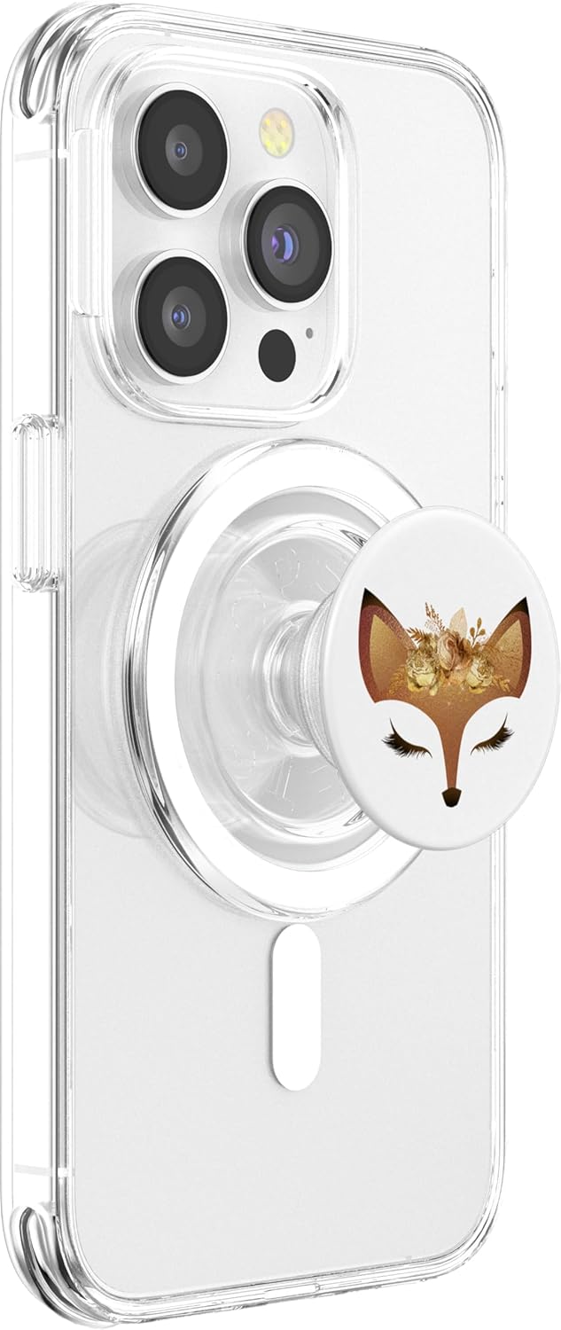 Cute Fox with Floral Flower Crown on White PAAR038 PopSockets PopGrip: Swappable Grip for Phones & Tablets PopSockets PopGrip for MagSafe