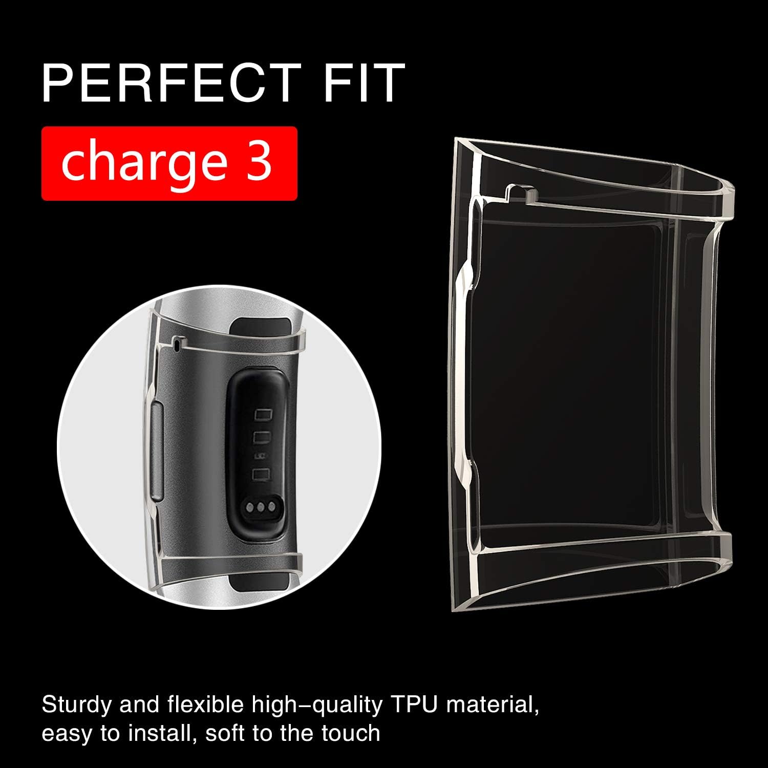 【2-Pack】 YiJYi Compatible with Charge 3 Screen Protector,Soft Slim Full-Around Protective Charge 3 Case Cover for Charge 3 and Charge 3 SE, Clear