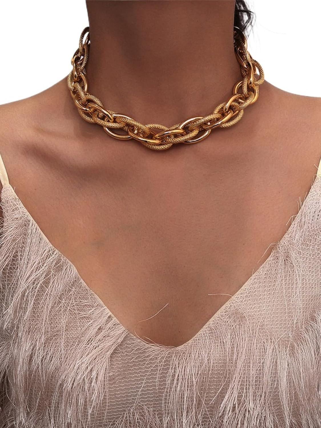Chunky Gold Choker Necklaces Trendy Punk Hip Hop Style Necklaces Dainty Exaggerated Link Chain Necklace Statement Collarbone Necklace for Party Costume Accessory Jewelry Gifts for Women - Image 2