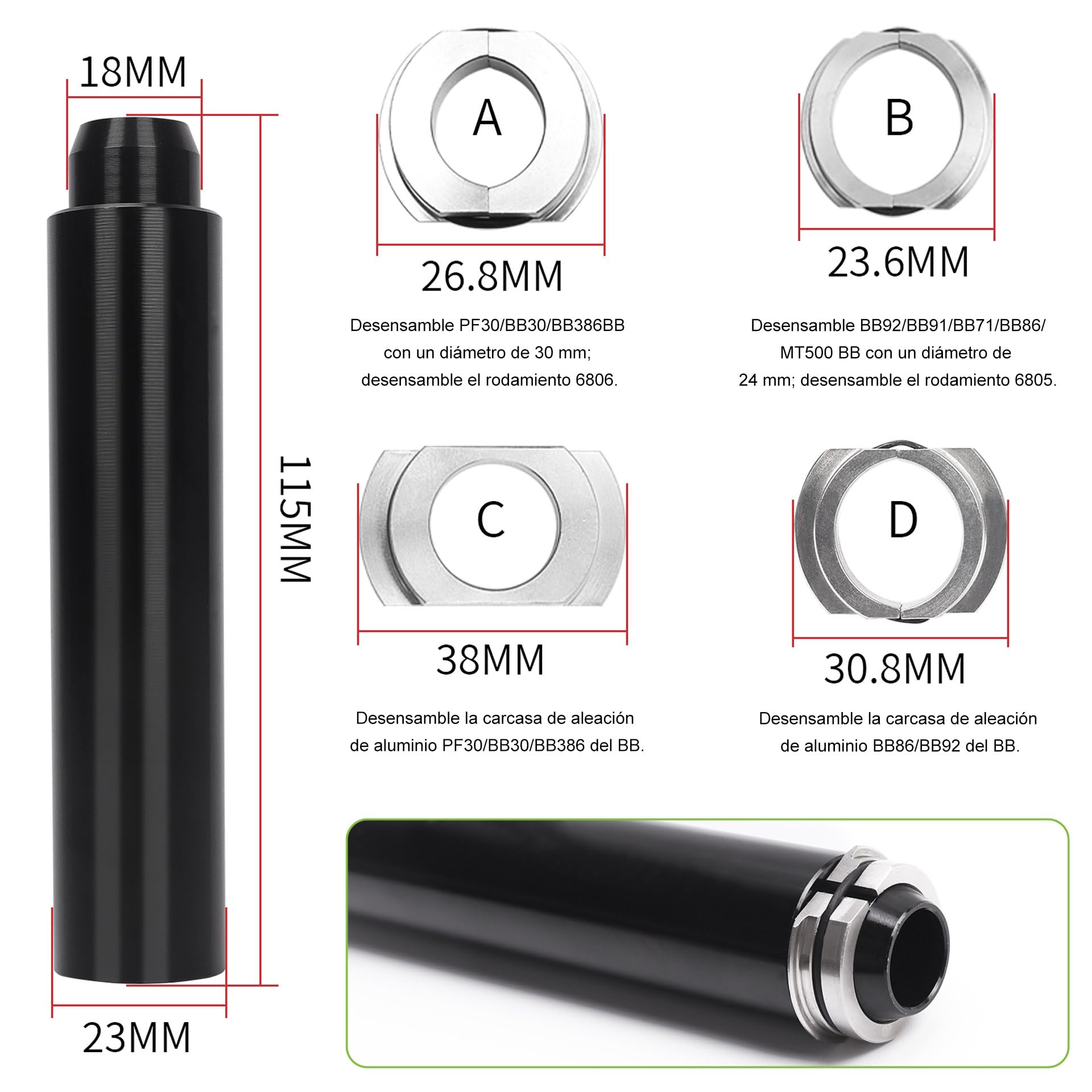 Mimoke Kit de Parte Inferior de Bicicleta para Instalar y Quitar el Soporte Herramienta Profesional para rodamiento Interior BB86 BB30 BB91 BB92 PF30