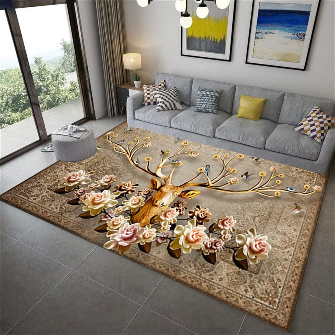Tapis fleur ultra doux en velours bas 70x140cm élégant pour salon
