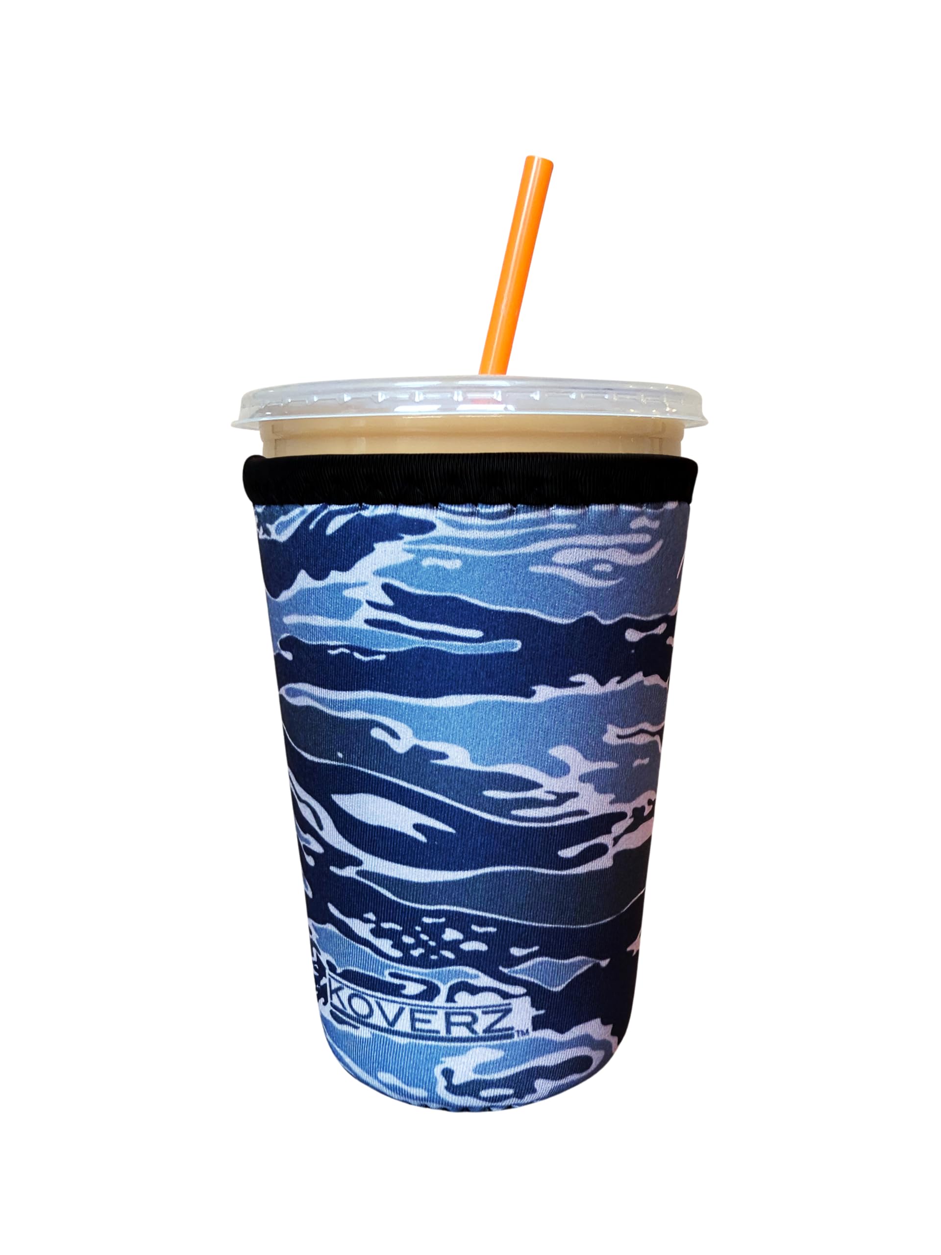 Iced Coffee Sleeve, Insulated Neoprene Cup Sleeve, Fits a 24 Oz. Coffee Cup, Washable and Reusable, Iced Coffee Accessories, Medium Camo Waves
