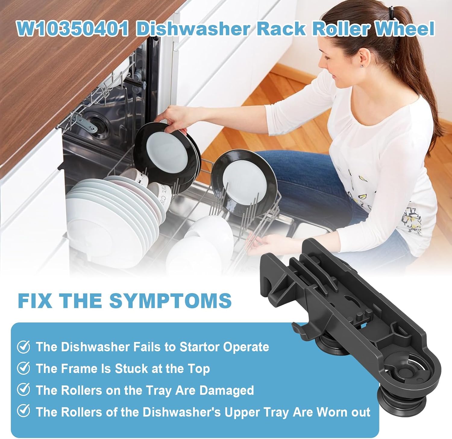 4 Pcs Upgraded W10350401 Dishwasher Rack Roller Wheel Compatible With Whirlpool Kitchen-Aid Kenmore Replace for W10195336 PS11753471 2683569 AP6020157 W10410552