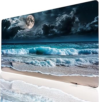 Mouse Pad 32 x 16 x 0.12in, Beach Large Mouse Pad Gaming Moon, Waterproof Desk Mat Stitch the Edges, Mousepad Improve Accuracy and Speed, Office Desk Accessories for PC Laptop Home Decor Model-08754
