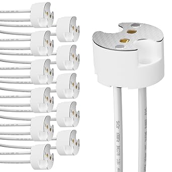 Ceramic Bi-Pin Socket Adapter, Compatible with G4 GU5.3 G6.35 GY6.35 GX5.3 GZ4, MR16, MR11, and MR8 Light Bulbs - Pack of 12, 3.9" Cable