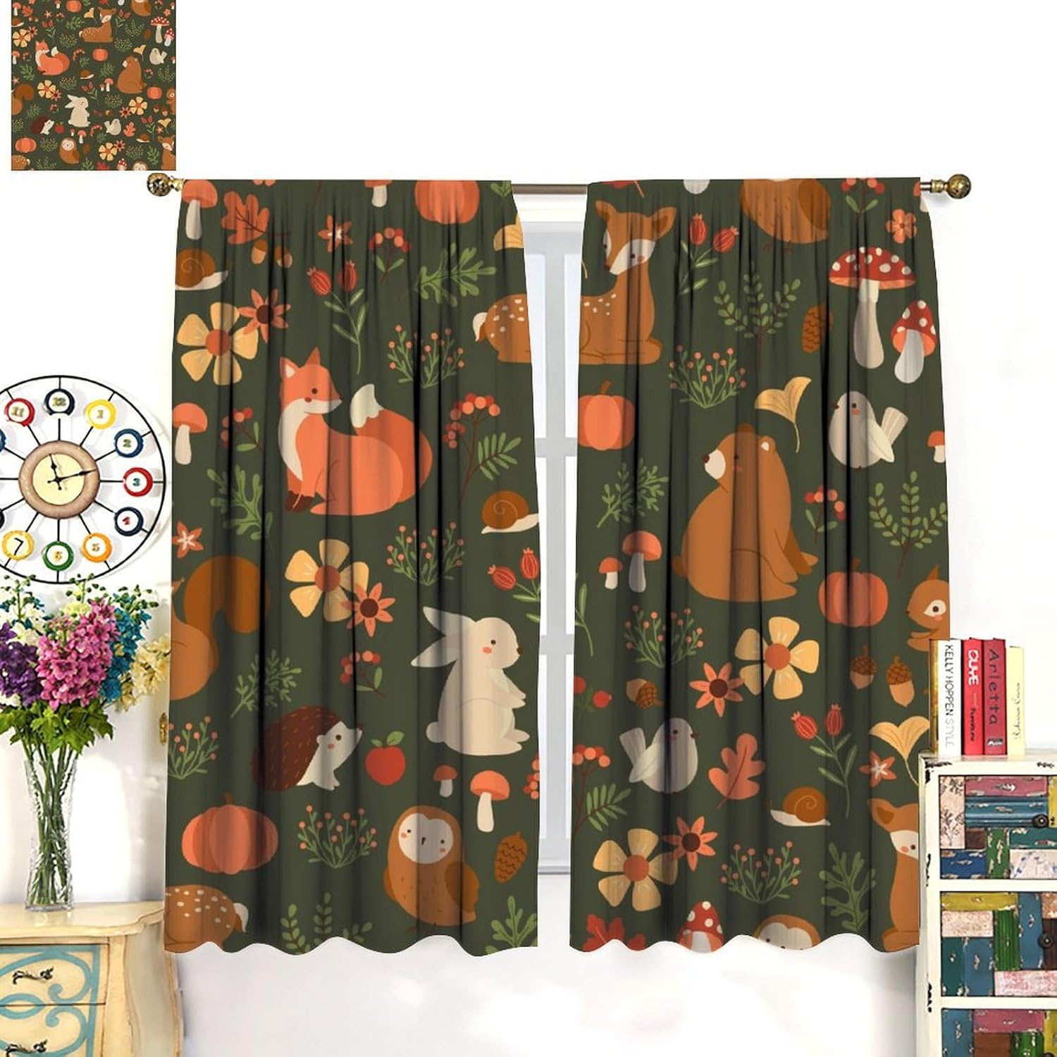 Kids Animals Blackout Curtains,Cartoon Fox Bear Deer Cute Forest Wildlife Window Treatments,Boys Girls Nursery Bedroom Living Room Décor,2 Panels Set,Total Size 42 x 45 Inch