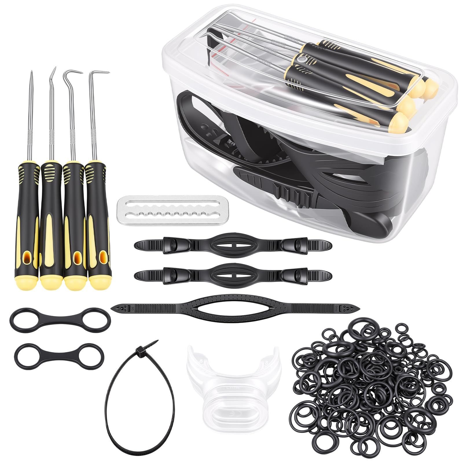 Novabright 1 Set Save-a-Dive Kit Scuba Diving Gear Repair Tool Including 225 O-Rings 4 Hook and Pick Set, Mask Strap, Snorkel Mouthpiece, Weight Belt Buckle, Snorkel Keeper, Mask Box, Fin Straps