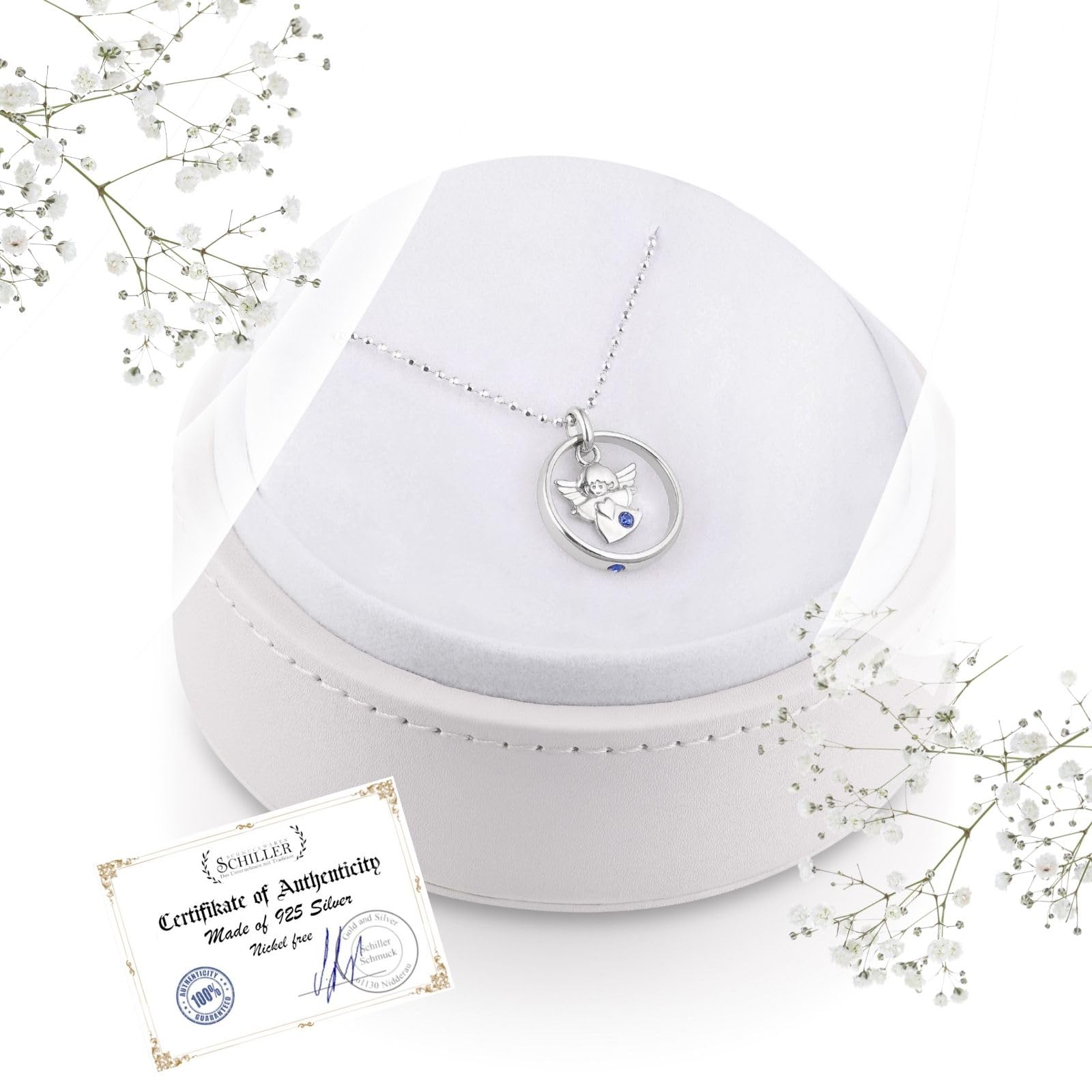 fish Collier Enfant En Argent Sterling Avec Pendentif Ange Et Cristal Bleu