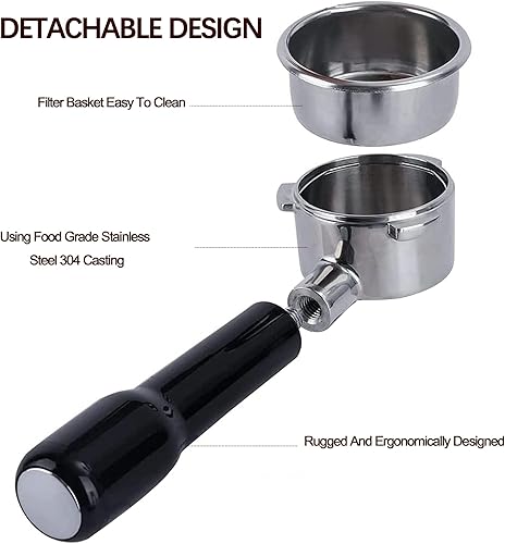 Miniatura 3 de Portafiltro sin fondo de 3 orejas de 2.008 in para máquina de café espresso Delonghi Dedica EC680EC685EC785EC820EC850EC860 SMEG, cesta de acero